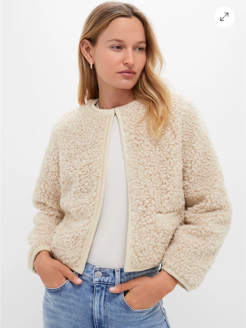 Hyacinth House Tuckernuck Neutral Cream Teddy Jacket - Picture 3 of 10